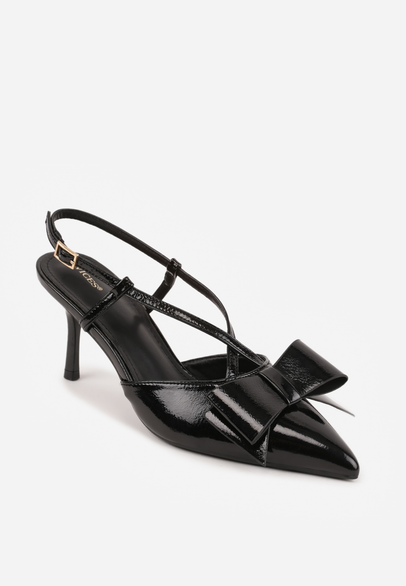 Czarne Szpilki VICES z Aplikacją w Kształcie Kokardy Evithe