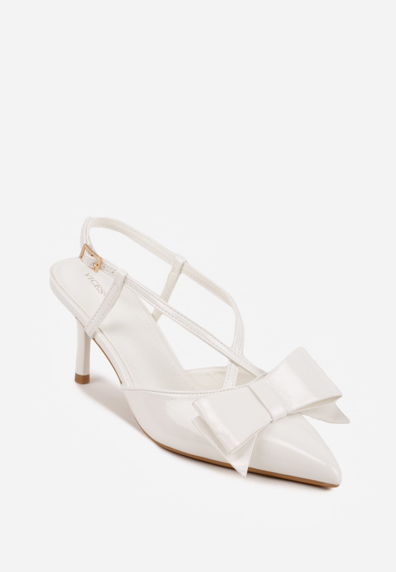 Białe Szpilki VICES z Aplikacją w Kształcie Kokardy Evithe