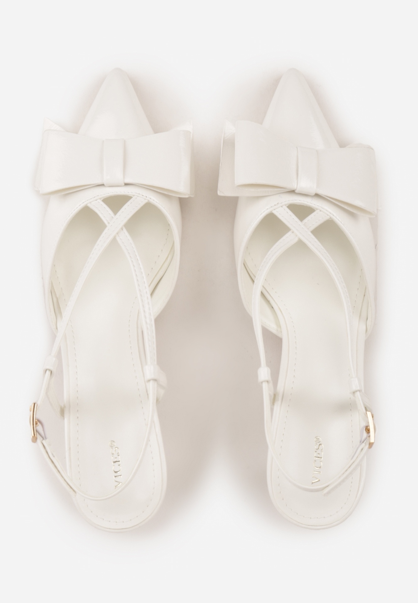 Białe Szpilki VICES z Aplikacją w Kształcie Kokardy Evithe