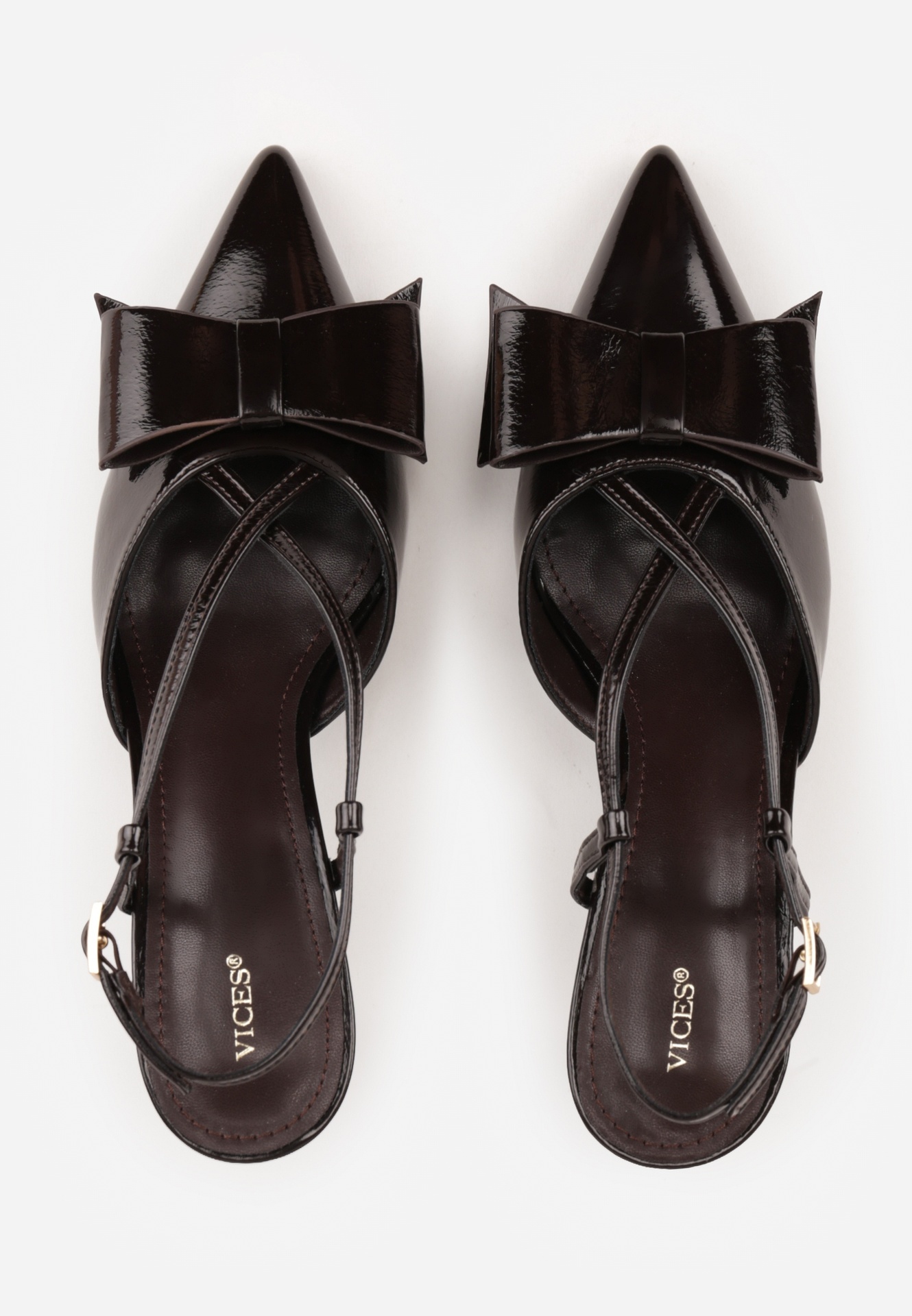 Brązowe Szpilki VICES z Aplikacją w Kształcie Kokardy Evithe