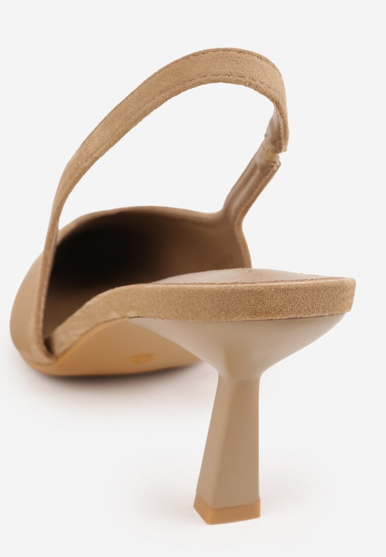 Ciemnobeżowe Czółenka VICES Typu Slingback na Geometrycznej Szpilce Aziressa