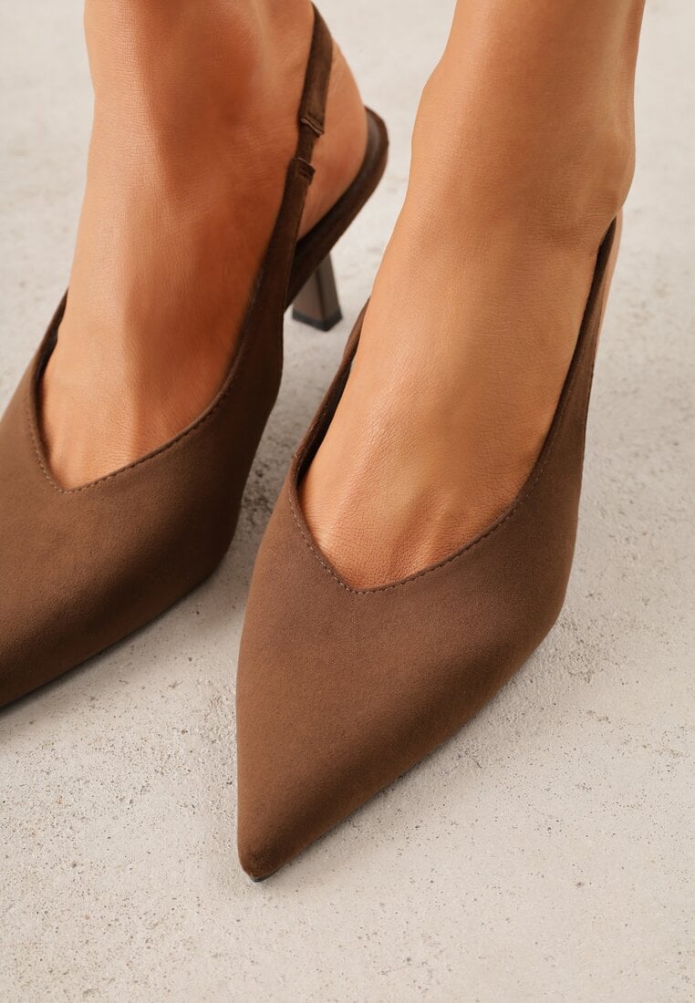 Ciemnobrązowe Czółenka VICES Typu Slingback na Geometrycznej Szpilce Aziressa