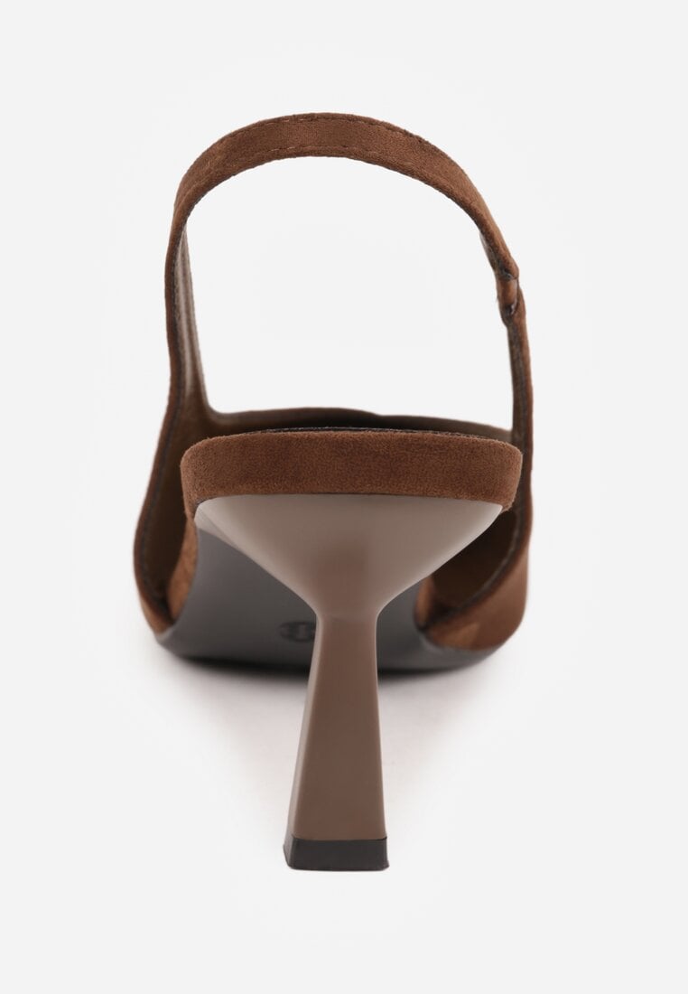 Ciemnobrązowe Czółenka VICES Typu Slingback na Geometrycznej Szpilce Aziressa