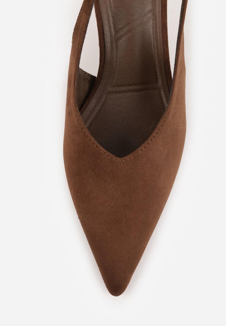 Ciemnobrązowe Czółenka VICES Typu Slingback na Geometrycznej Szpilce Aziressa