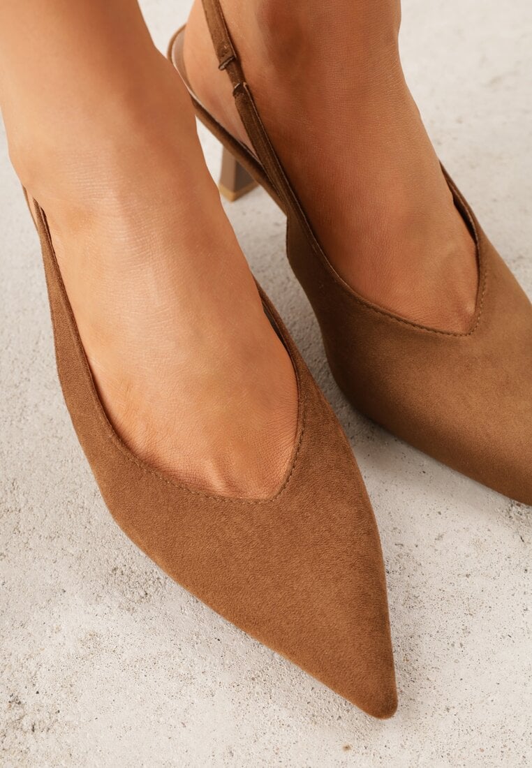 Brązowe Czółenka VICES Typu Slingback na Geometrycznej Szpilce Aziressa