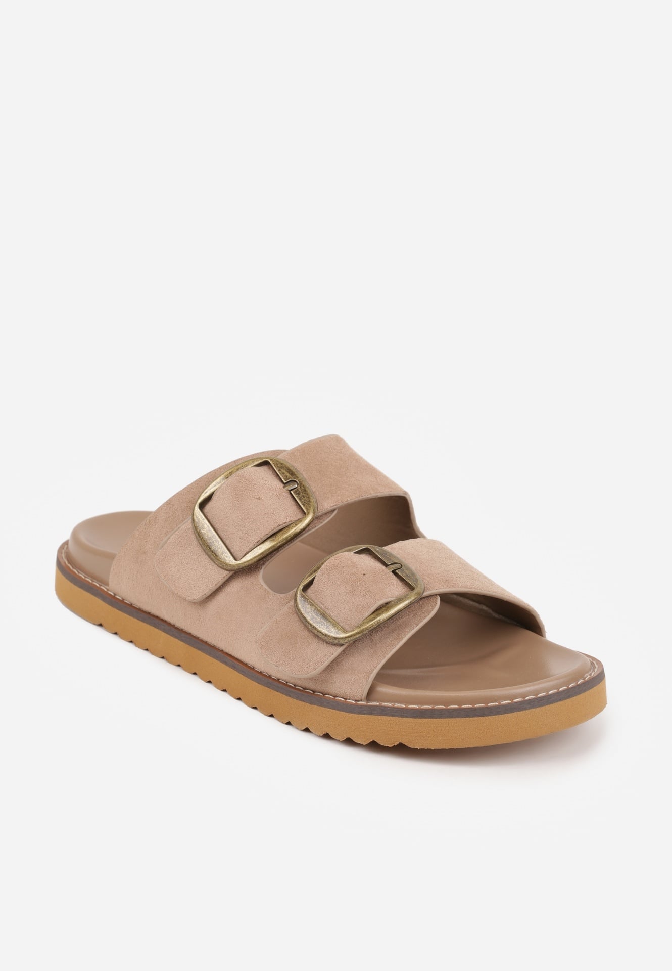 Ciemnobeżowe Klapki VICES Ozdobione Dużymi Klamrami Jenniviane