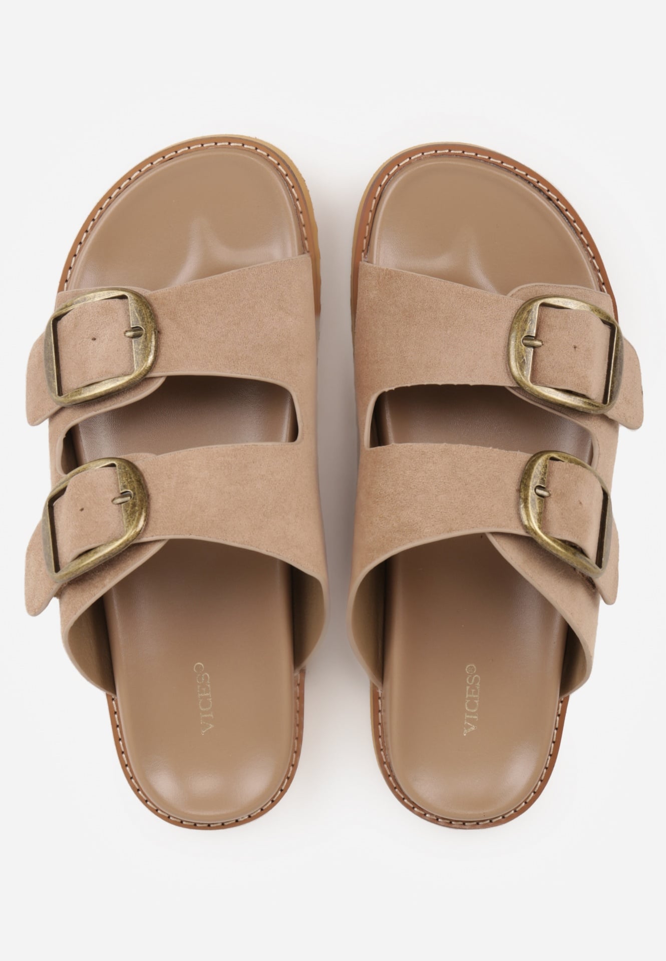 Ciemnobeżowe Klapki VICES Ozdobione Dużymi Klamrami Jenniviane