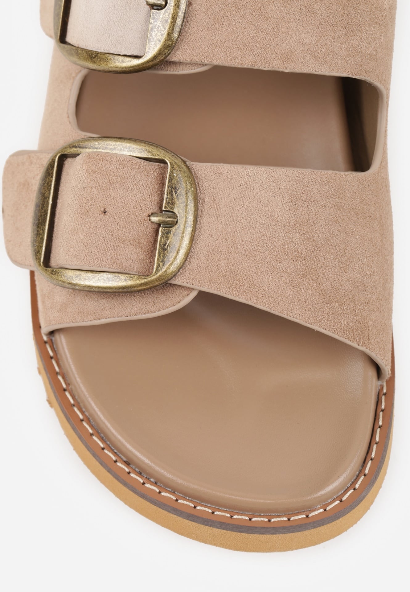 Ciemnobeżowe Klapki VICES Ozdobione Dużymi Klamrami Jenniviane