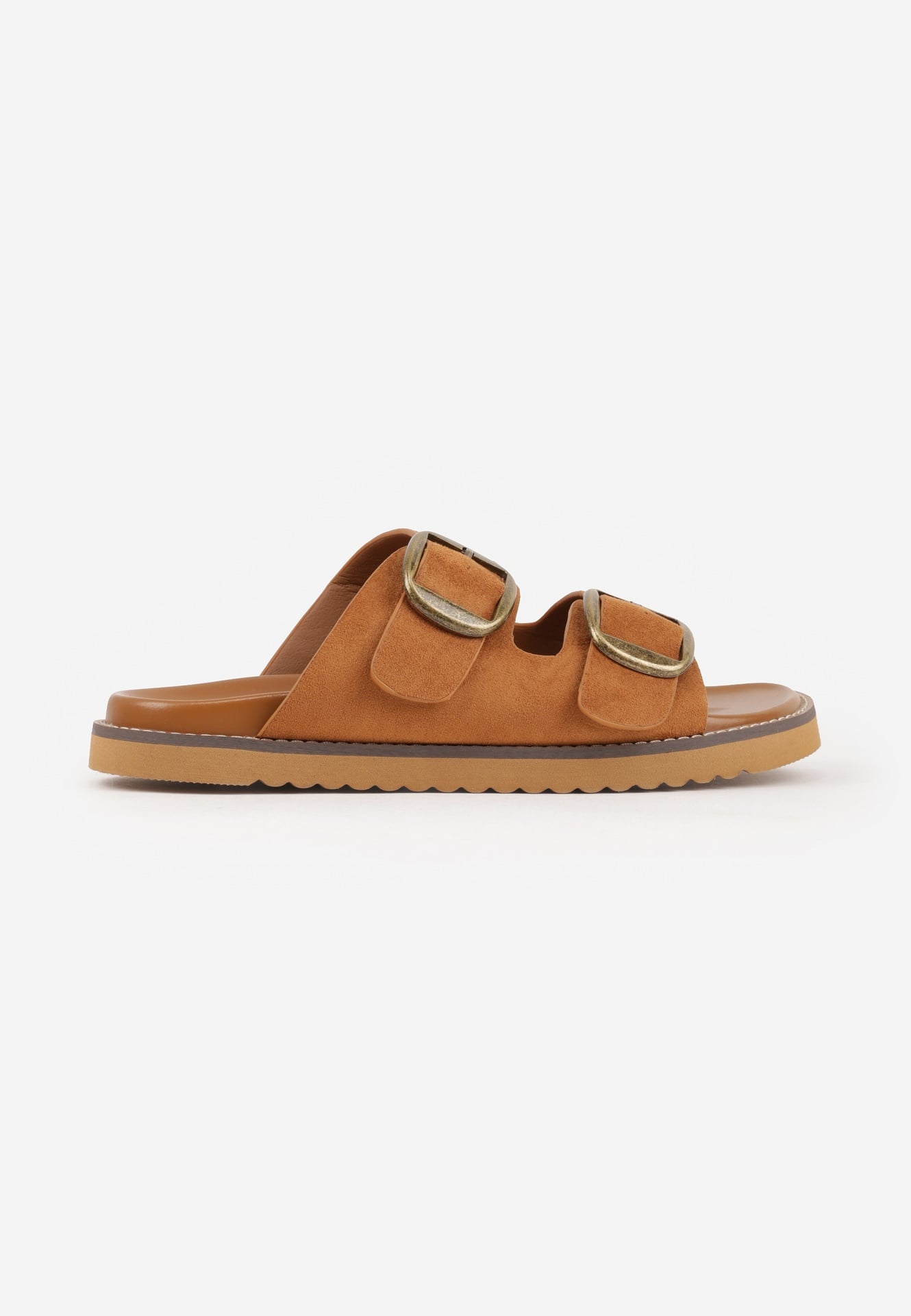 Jasnobrązowe Klapki VICES Ozdobione Dużymi Klamrami Jenniviane