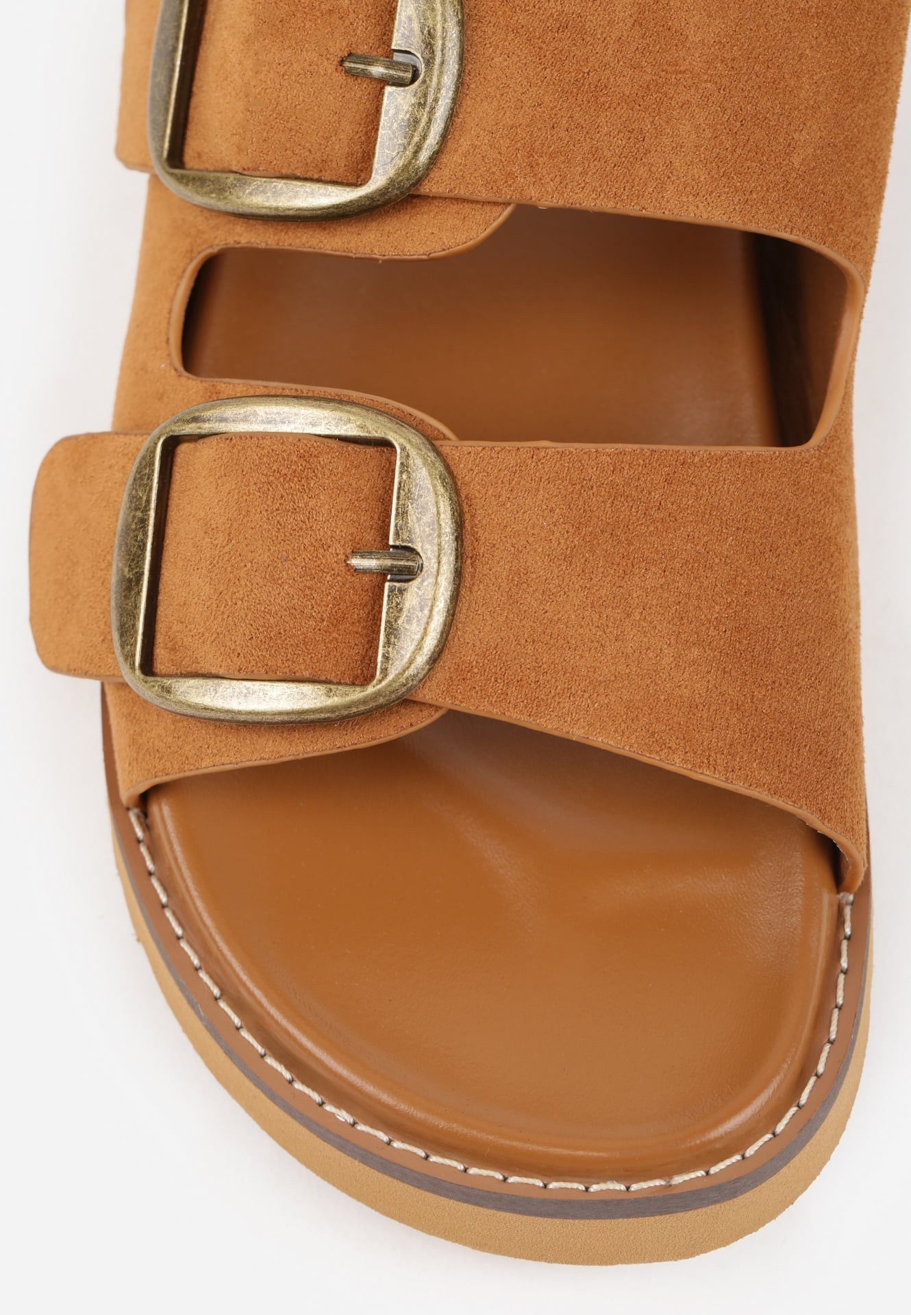 Jasnobrązowe Klapki VICES Ozdobione Dużymi Klamrami Jenniviane