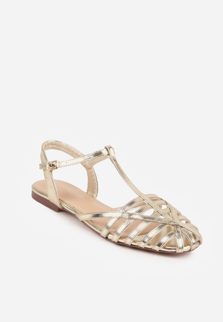 Złote Sandały VICES Ozdobione Cienkimi Paskami Calodora
