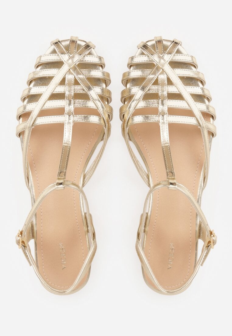 Złote Sandały VICES Ozdobione Cienkimi Paskami Calodora