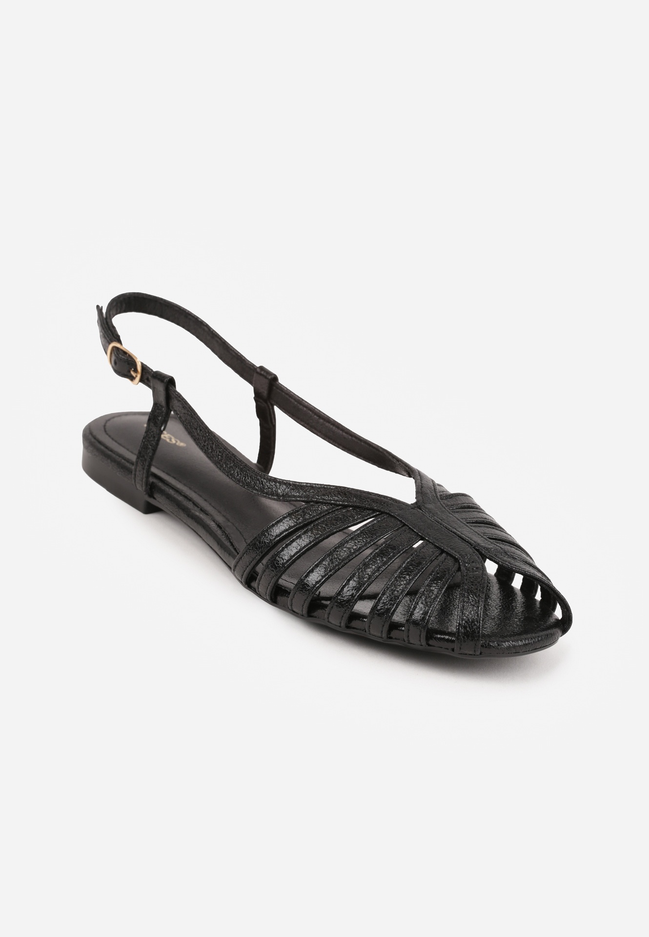 Czarne Sandały Peep Toe VICES na Płaskiej Podeszwie z Cienkimi Paseczkami Nadalila