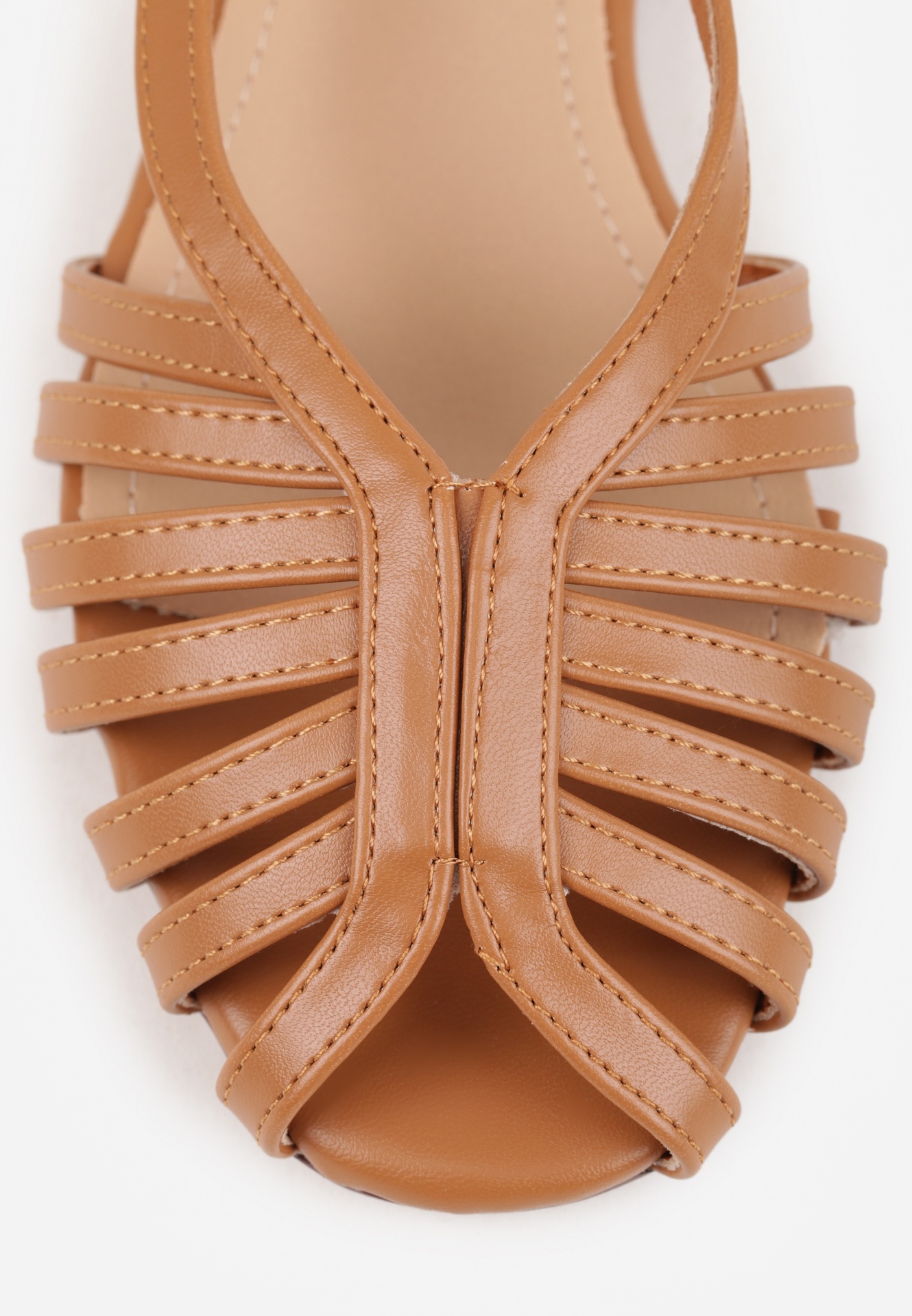 Brązowe Sandały Peep Toe VICES na Płaskiej Podeszwie z Cienkimi Paseczkami Nadalila