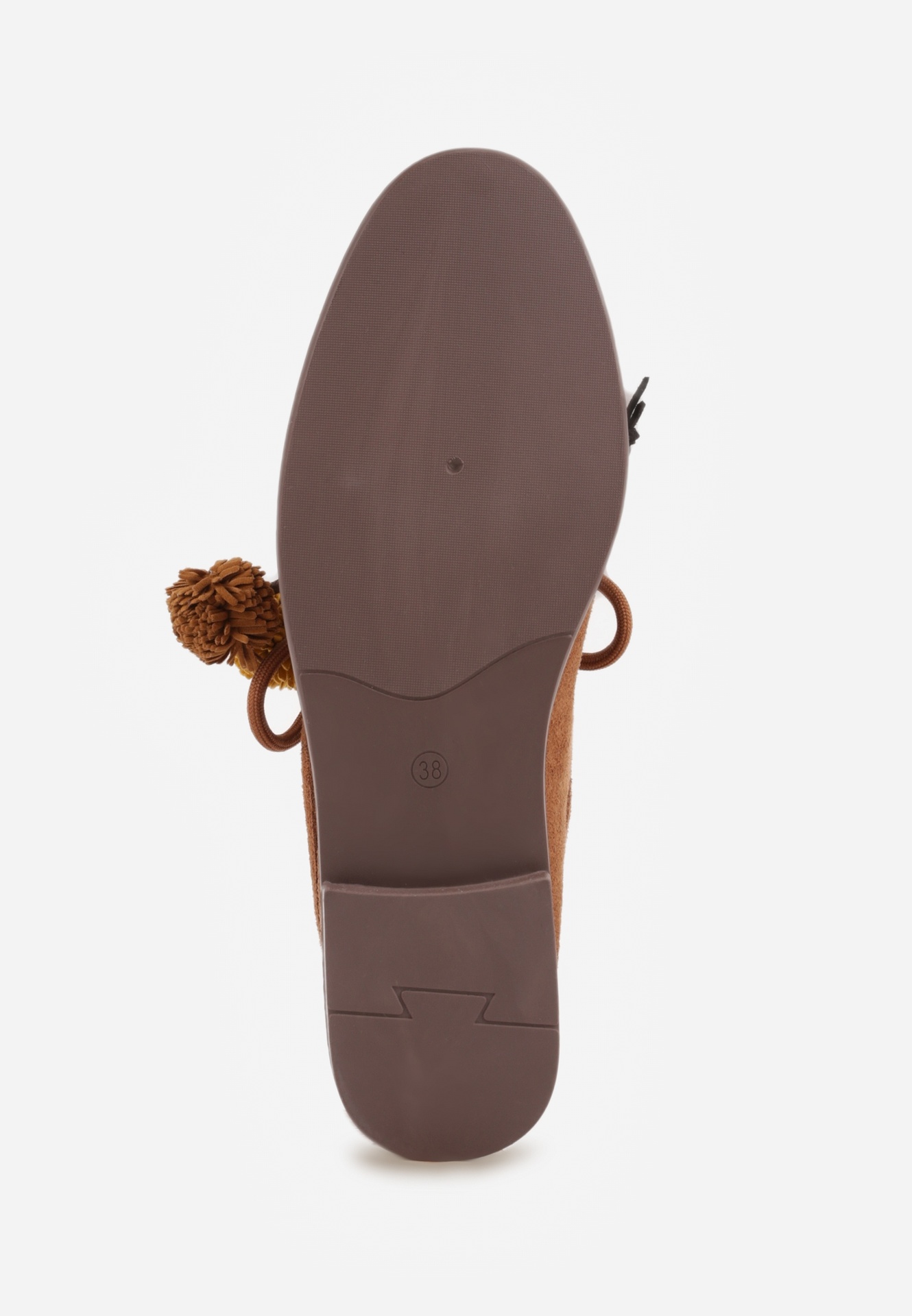 Brązowe Mokasyny VICES ze Skórzaną Wkładką i Pomponami Loraerin