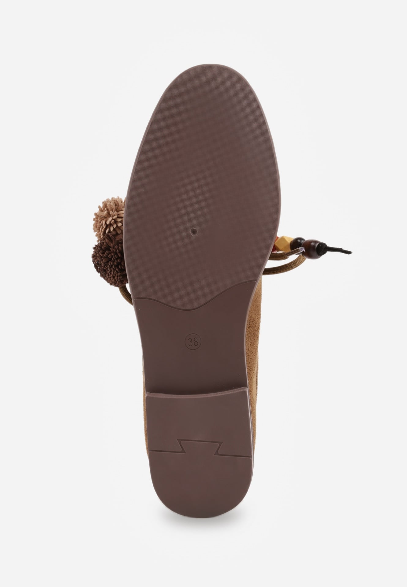 Ciemnobeżowe Mokasyny VICES ze Skórzaną Wkładką i Pomponami Loraerin