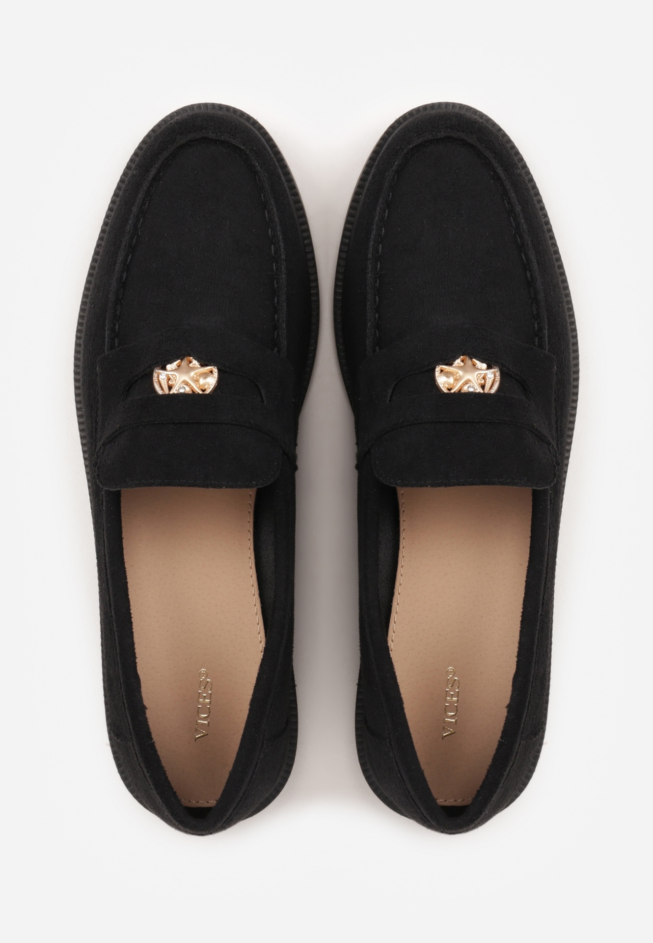 Czarne Mokasyny VICES ze Skórzaną Wkładką i Metaliczną Ozdobą Sereisana