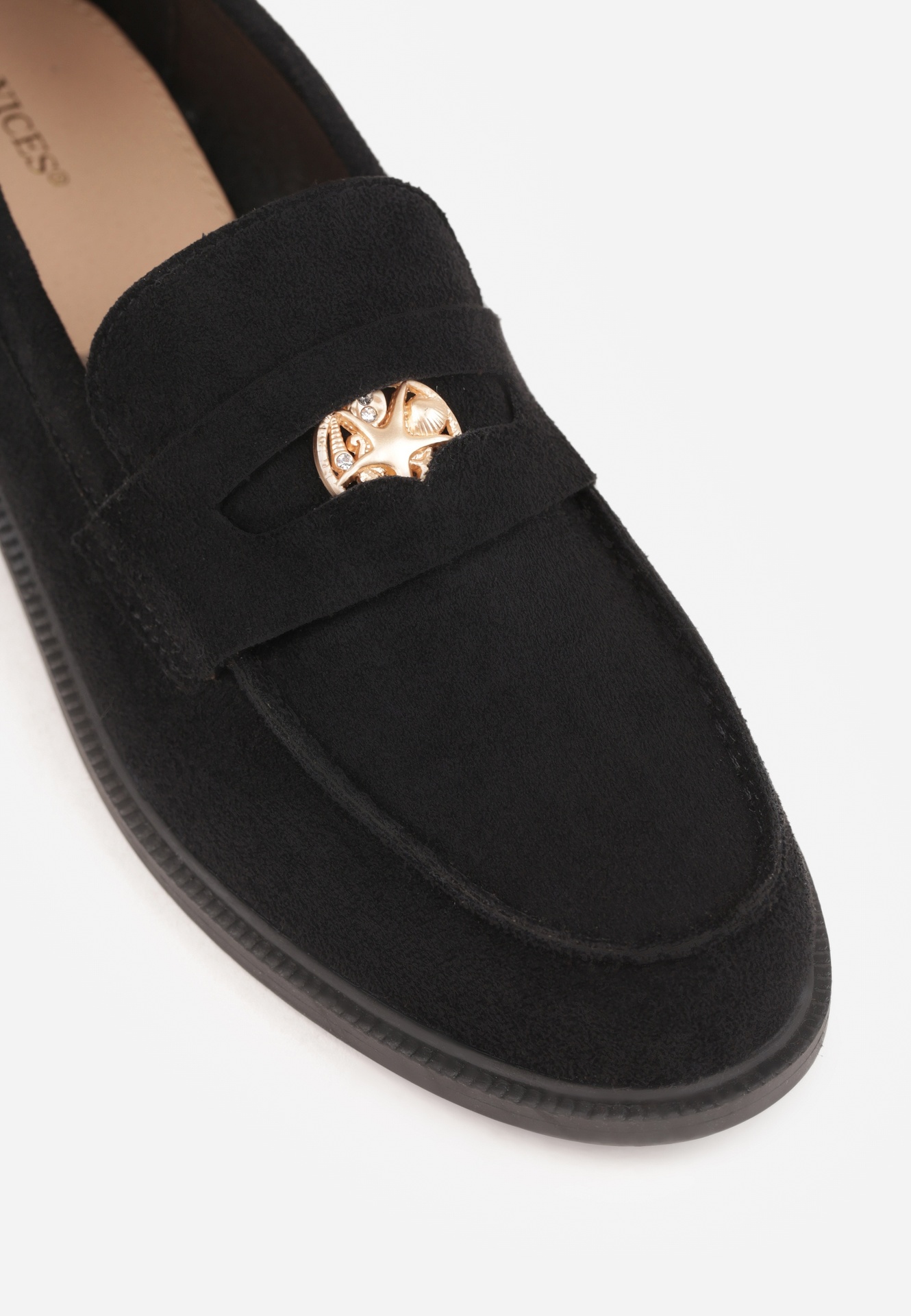 Czarne Mokasyny VICES ze Skórzaną Wkładką i Metaliczną Ozdobą Sereisana