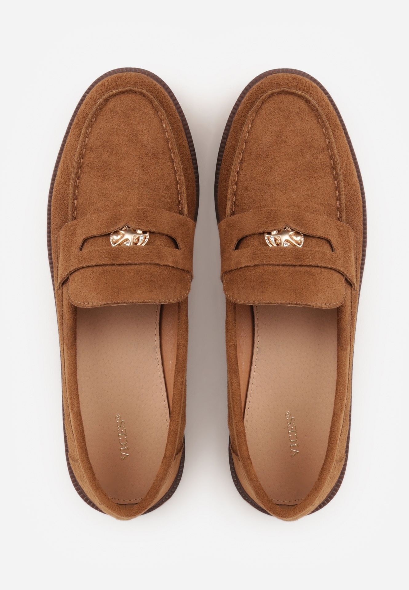 Brązowe Mokasyny VICES ze Skórzaną Wkładką i Metaliczną Ozdobą Sereisana