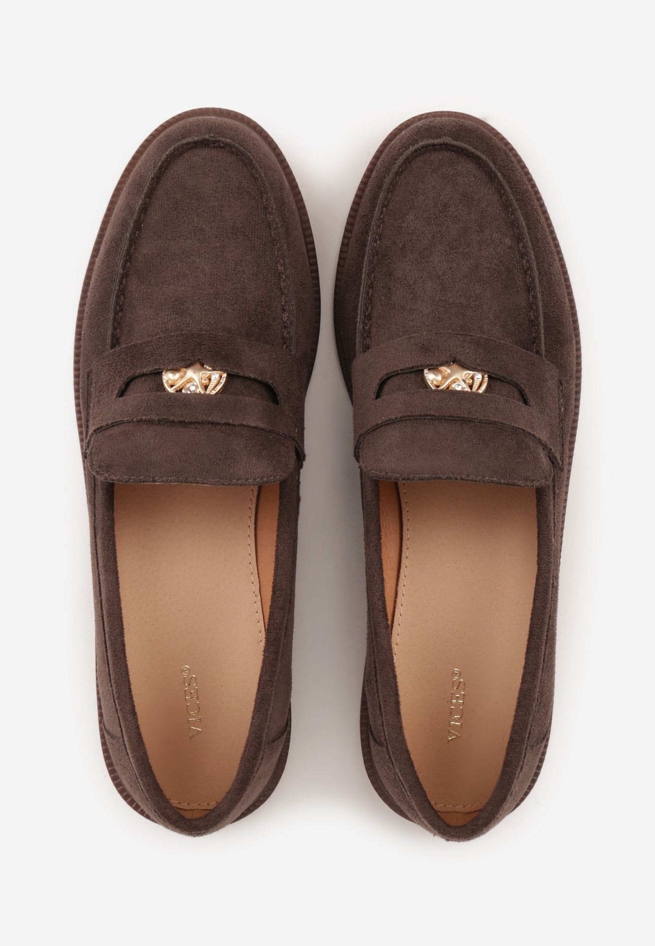 Ciemnobrązowe Mokasyny VICES ze Skórzaną Wkładką i Metaliczną Ozdobą Sereisana