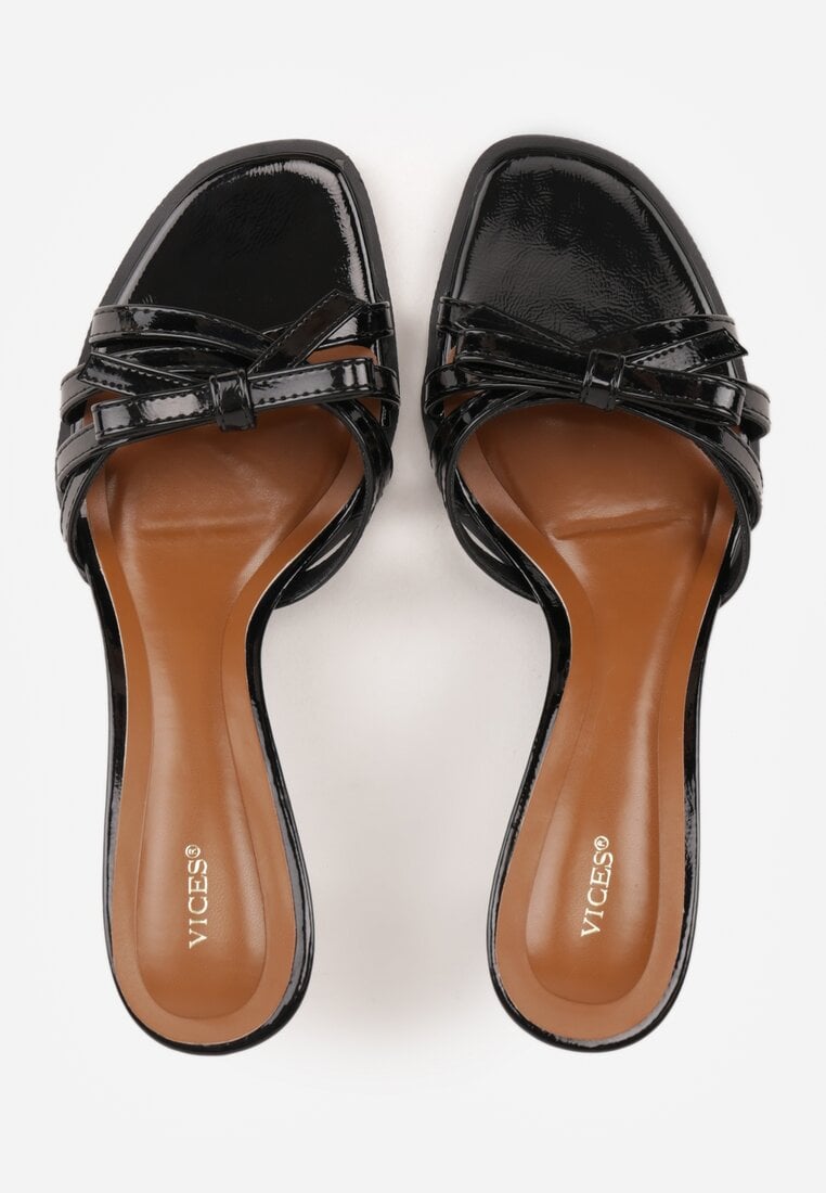 Czarne Klapki VICES na Obcasie Kaczuszka z Ozdobną Kokardką Hesephone