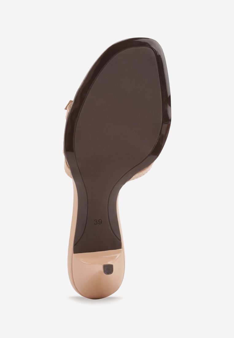 Ciemnobeżowe Klapki VICES na Obcasie Kaczuszka z Ozdobną Kokardką Hesephone