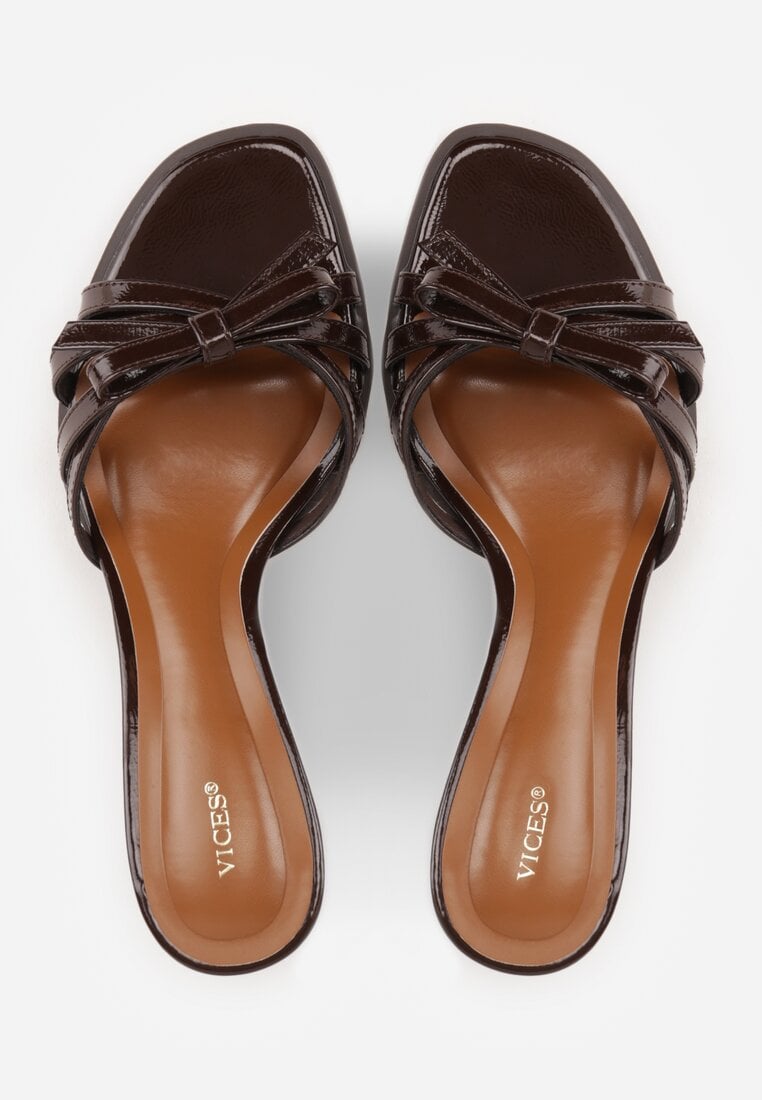 Brązowe Klapki VICES na Obcasie Kaczuszka z Ozdobną Kokardką Hesephone