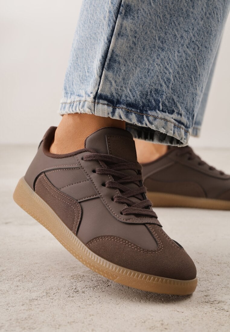 Brązowe Sneakersy VICES w Stylu Kultowych Tenisówek z Łączonych Materiałów Azivina