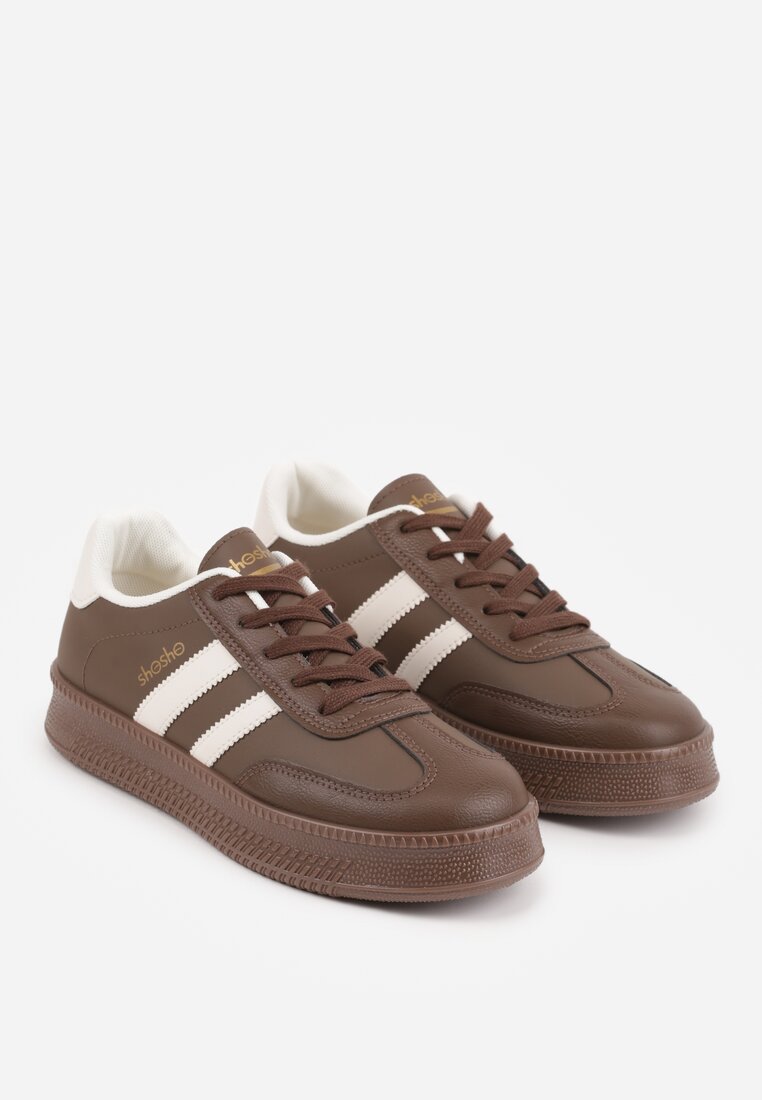 Brązowe Sneakersy Sportowe z Ozdobnymi Paskami i Przeszyciami Wenilan
