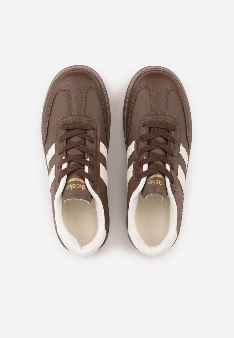 Brązowe Sneakersy Sportowe z Ozdobnymi Paskami i Przeszyciami Wenilan