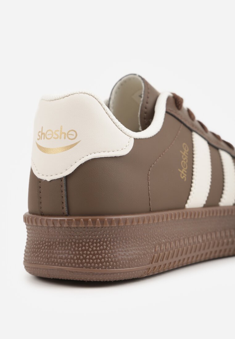 Brązowe Sneakersy Sportowe z Ozdobnymi Paskami i Przeszyciami Wenilan