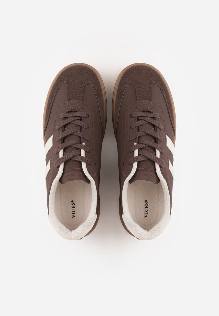 Brązowe Sneakersy VICES Typu Tenisówki na Platformie z Paskami po Bokach Zidilla