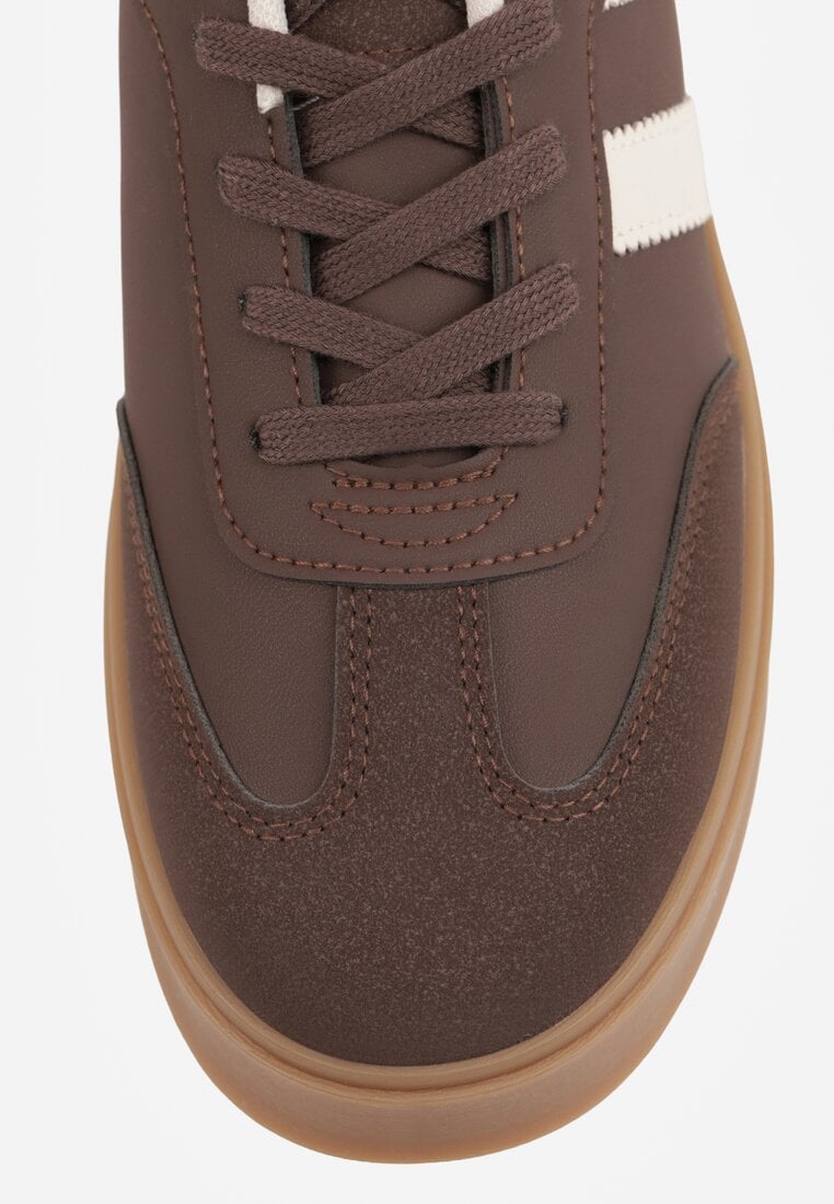 Brązowe Sneakersy VICES Typu Tenisówki na Platformie z Paskami po Bokach Zidilla
