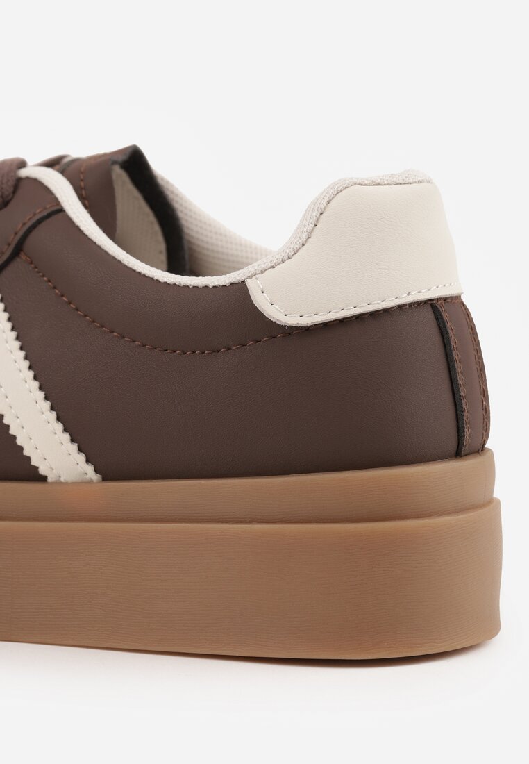 Brązowe Sneakersy VICES Typu Tenisówki na Platformie z Paskami po Bokach Zidilla