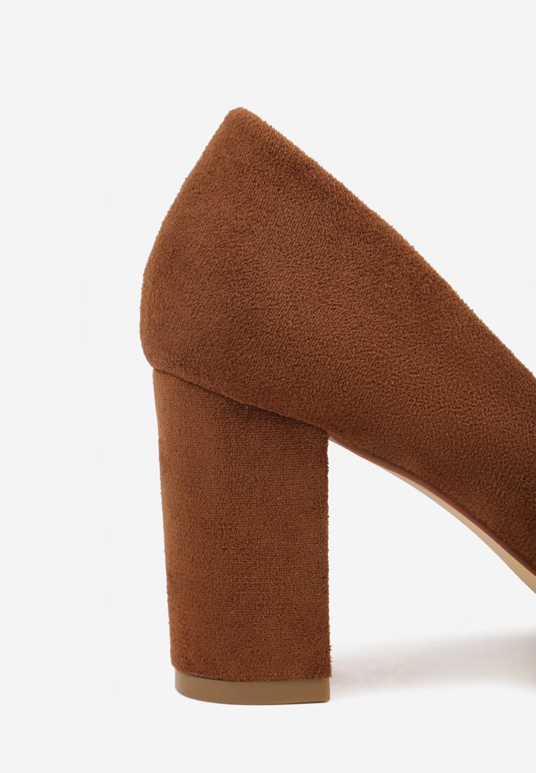 Brązowe Casualowe Czółenka na Słupku Vices z Wkładką ze Skóry Naturalnej Maidra