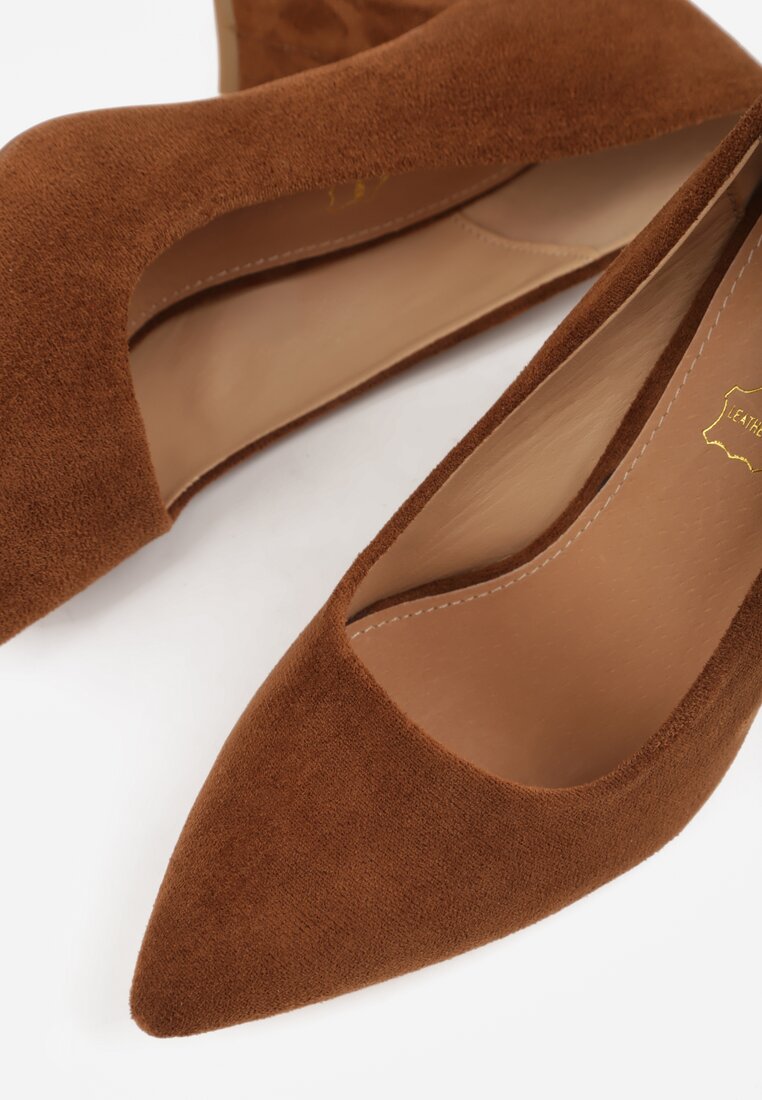 Brązowe Casualowe Czółenka na Słupku Vices z Wkładką ze Skóry Naturalnej Maidra