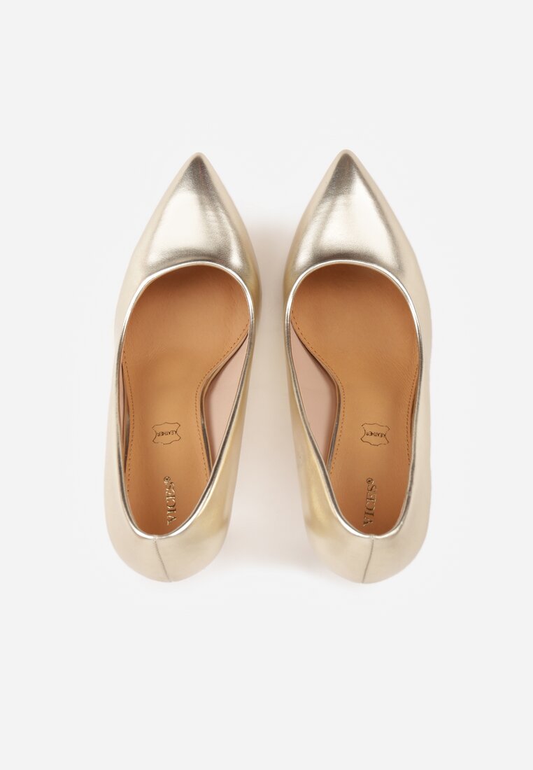 Jasnozłote Szpilki Vices w Klasycznym Stylu z Wkładką ze Skóry Naturalnej Innaris