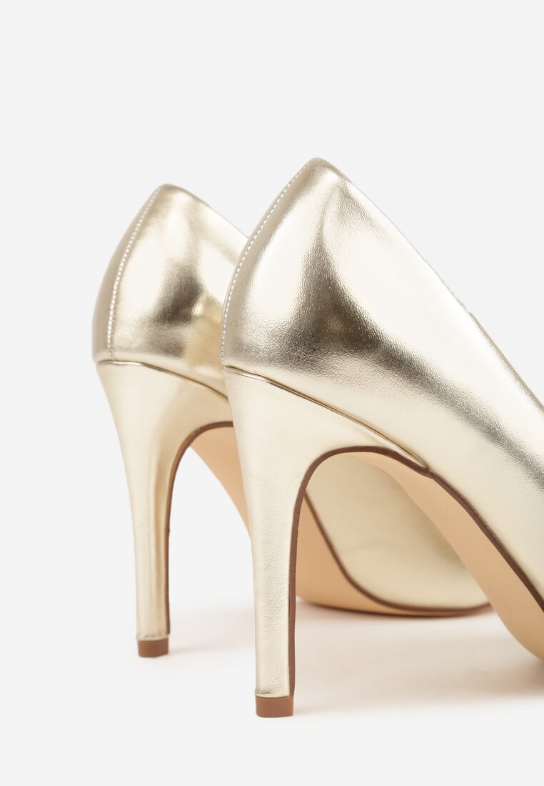 Jasnozłote Szpilki Vices w Klasycznym Stylu z Wkładką ze Skóry Naturalnej Innaris