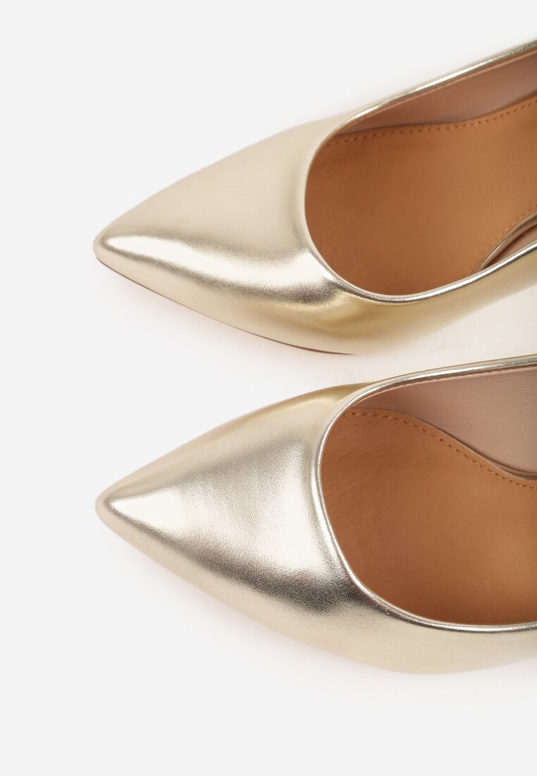 Jasnozłote Szpilki Vices w Klasycznym Stylu z Wkładką ze Skóry Naturalnej Innaris