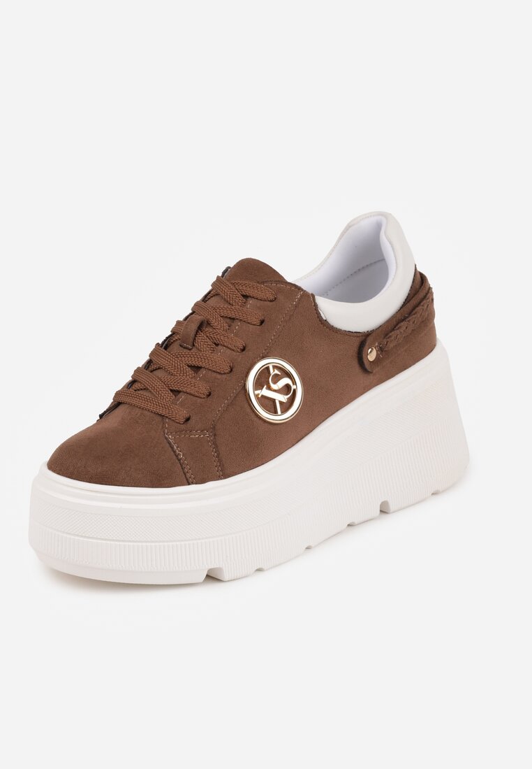 Jasnobrązowe Sneakersy Vices na Platformie Ozdobione Metaliczną Aplikacją Tatellia