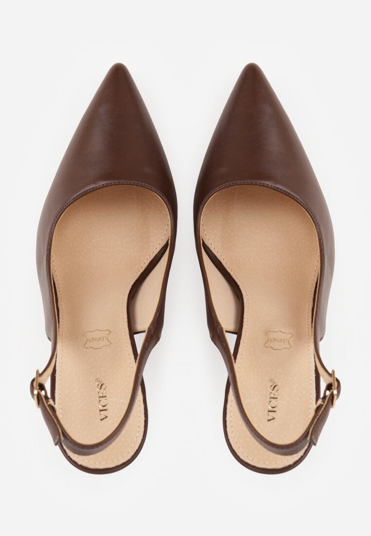 Brązowe Szpilki VICES Slingback z Wkładką ze Skóry Naturalnej  Zoretta
