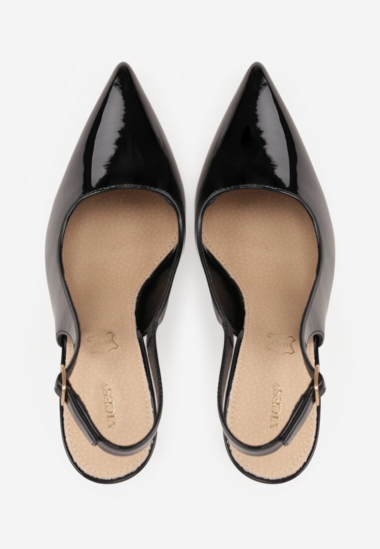 Czarne Szpilki Slingback VICES z Lakierowanym Połyskiem i Skórzaną Wkładką Marinja