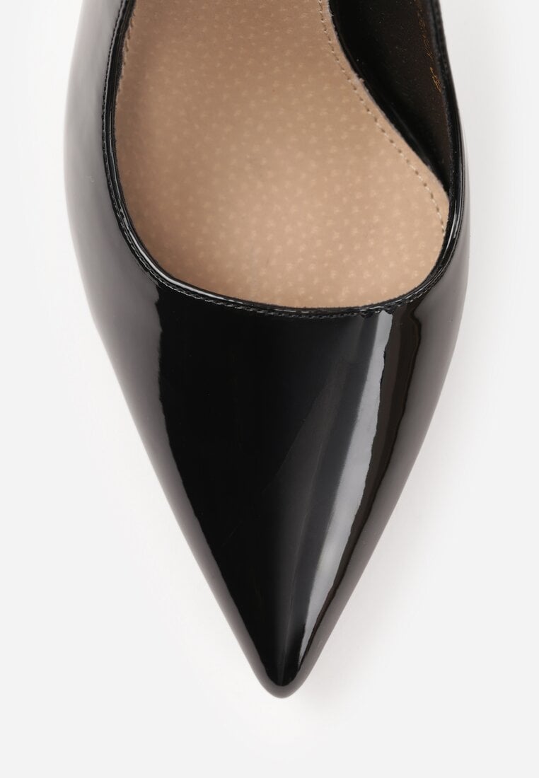 Czarne Szpilki Slingback VICES z Lakierowanym Połyskiem i Skórzaną Wkładką Marinja