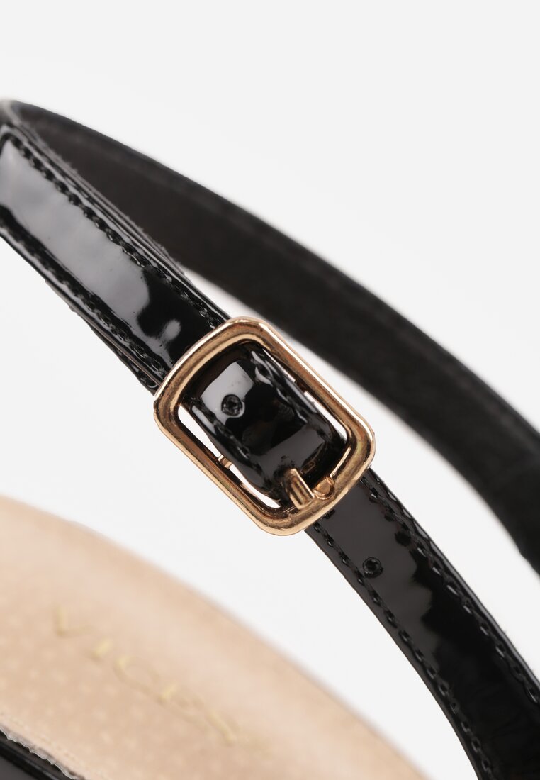 Czarne Szpilki Slingback VICES z Lakierowanym Połyskiem i Skórzaną Wkładką Marinja