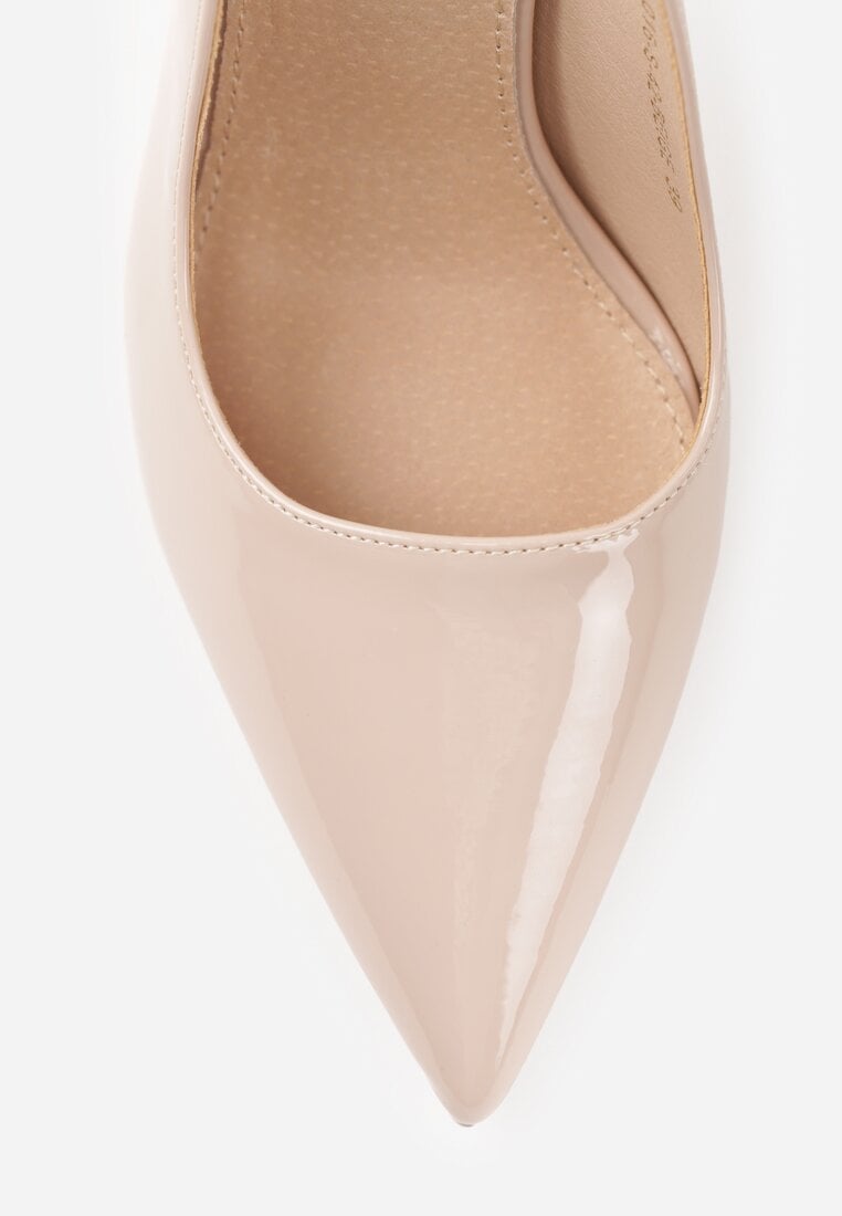 Beżowe Szpilki Slingback VICES z Lakierowanym Połyskiem i Skórzaną Wkładką Marinja