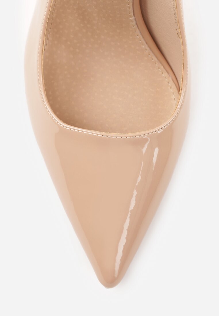 Ciemnobeżowe Szpilki Slingback VICES z Lakierowanym Połyskiem i Skórzaną Wkładką Marinja