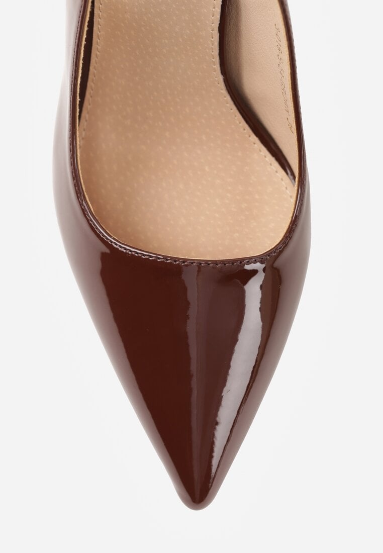 Brązowe Szpilki Slingback VICES z Lakierowanym Połyskiem i Skórzaną Wkładką Marinja