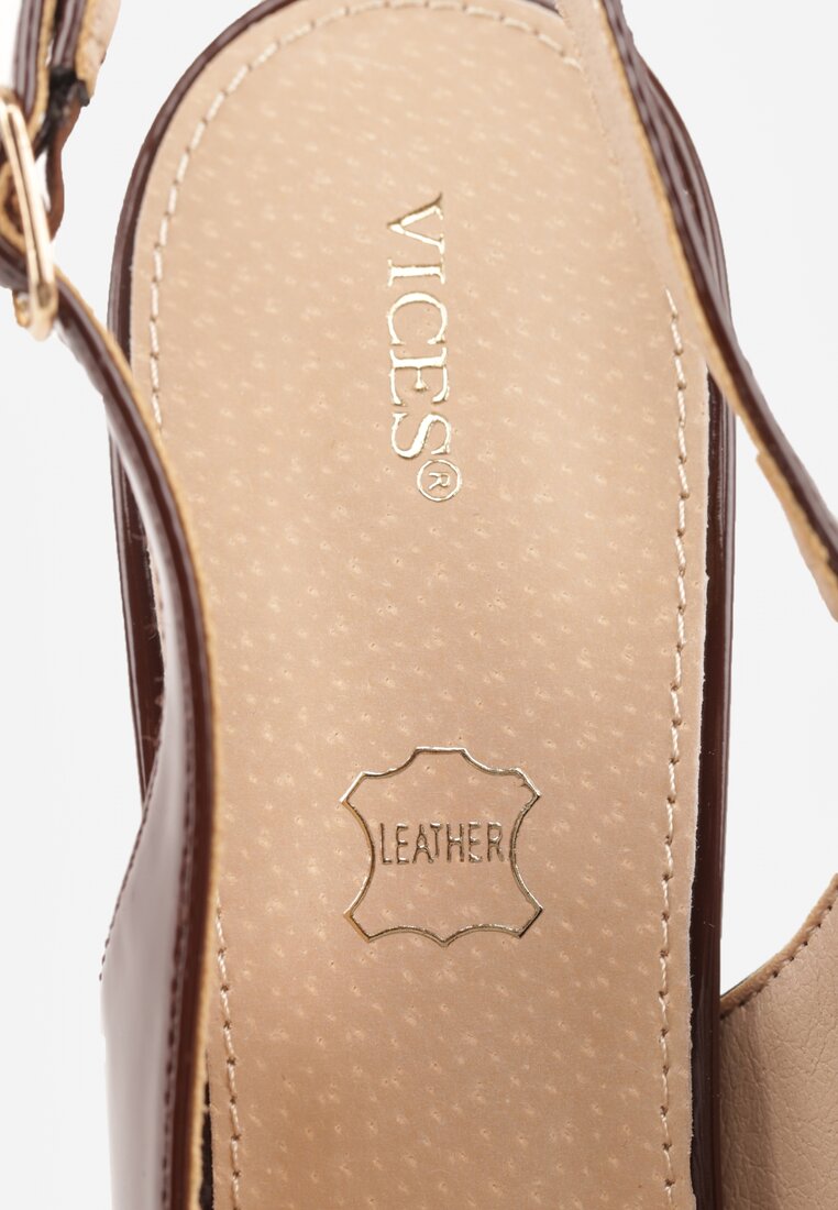 Brązowe Szpilki Slingback VICES z Lakierowanym Połyskiem i Skórzaną Wkładką Marinja
