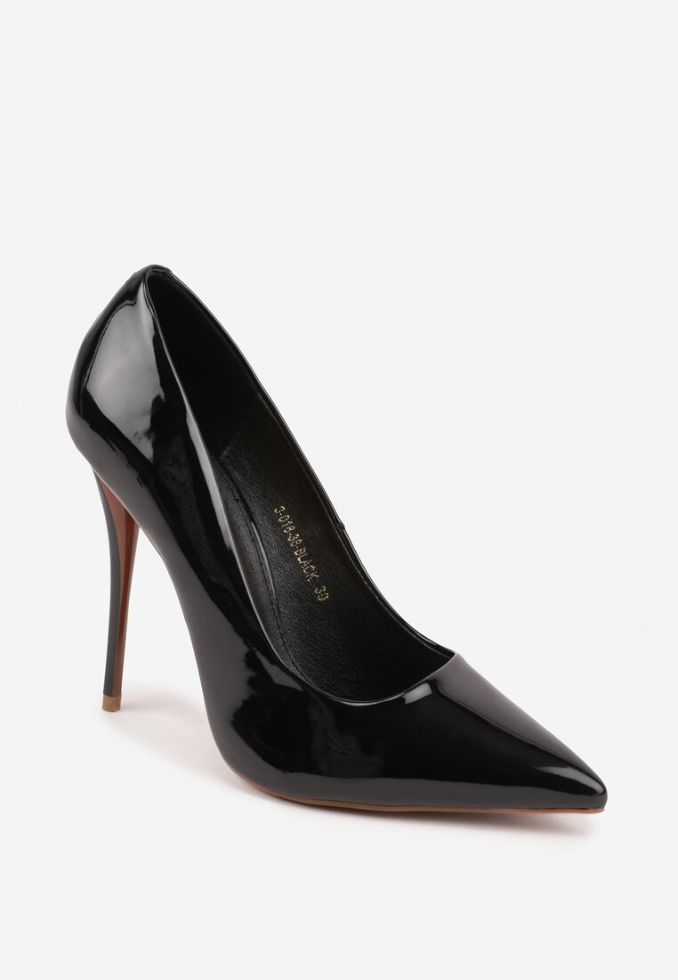 Czarne Lakierowane Szpilki VICES na Ozdobnym Obcasie Zafriah