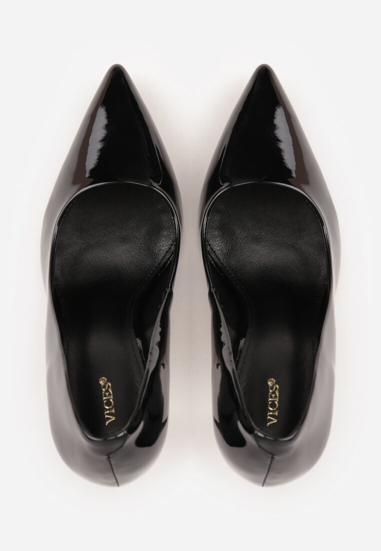 Czarne Lakierowane Szpilki VICES na Ozdobnym Obcasie Zafriah